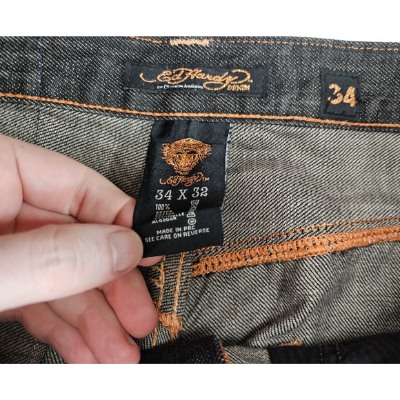 ED Hardy Jeans Men's 34x32 Love Kills Slowly Embroidered Skull Crowns Y2K - Picture 10 of 15